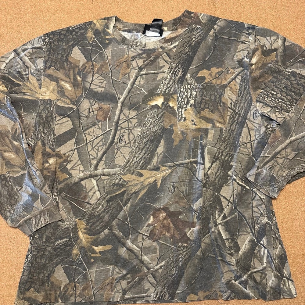 Winchester Pocket T-Shirt Mens XL Camo Realtree Hardwoods Long Sleeve Hunting T